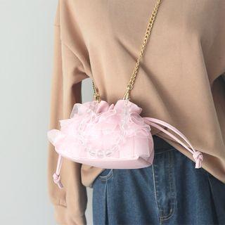 Bead Top Handle Ruffled Crossbody Bag