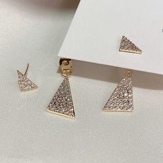 Rhinestone Triangle Dangle Earring 1 Pair - Gold - One Size