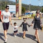 Family Matching Set: Short-sleeve T-shirt + Drawstring Shorts/ Set: Long-sleeve Mini Dress + Slipdress