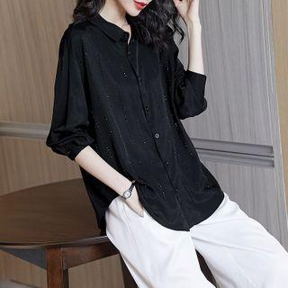 Long-sleeve Embellished Buttoned Blouse