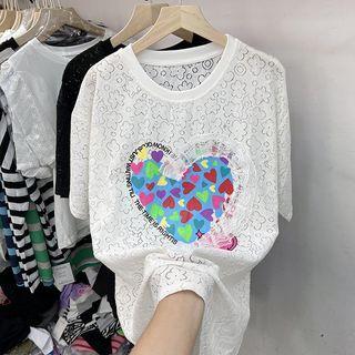 Oversize Short Sleeve Heart Printed T-shirt