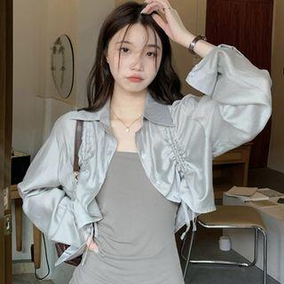 Cropped Shirt Shirt - Light Gray - One Size