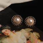 Retro Faux Pearl Earring 1 Pair - S925 Silver - Gold Trim - White - One Size