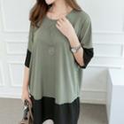 Elbow-sleeve Two-tone Long T-shirt