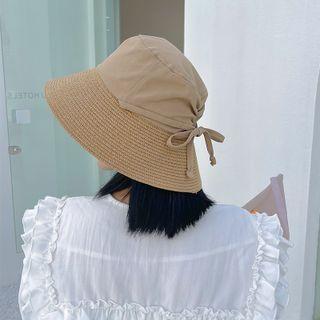 Straw Panel Bow Detail Bucket Hat