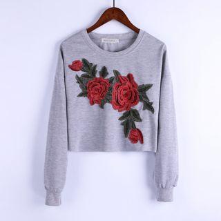 Rose Appliqu  Cropped Pullover