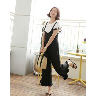 Scoop-neck Frill-hem Jumper Pants