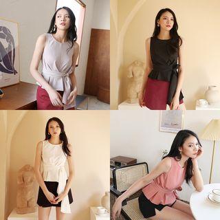 Sleeveless Ruffled Tie-front Blouse