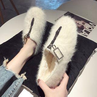 Front Zip Faux-fur Flats