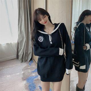 Sailor Collar Sweater Black - One Size