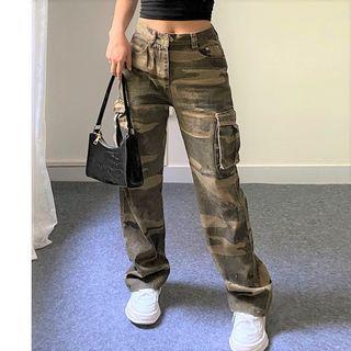 Low-waist Camouflage Straight-cut Pants