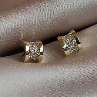 Rhinestone Hoop Sterling Silver Ear Stud 1 Pair - Gold - One Size