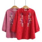 Plus Size Floral Embroidered V-neck Top