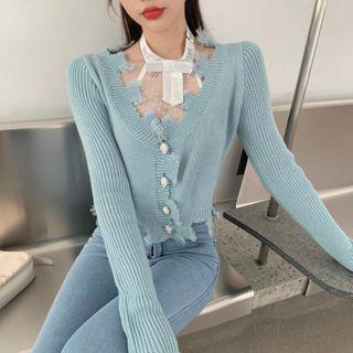 Distressed Cardigan / Sheer Top