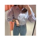 Puff-sleeve Pastel-color Checked Blouse Pink - One Size