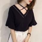Cross Front V-neck Short-sleeve T-shirt