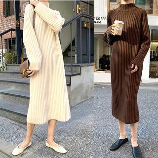 Mock Neck Ribbed Knit Dress