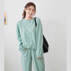 Set: Drop-shoulder Sweatshirt + Patch-pocket Sweatpants