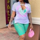 Short-sleeve Print Fringed T-shirt