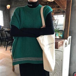 Oversized Knit Vest / Long-sleeve Mock-neck T-shirt