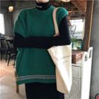 Oversized Knit Vest / Long-sleeve Mock-neck T-shirt