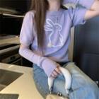 Short-sleeve Rabbit Knit Crop Top