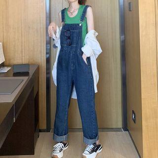 Plain Tank Top / Baggy Denim Dungarees