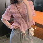 Short-sleeve Plain Ruched Top