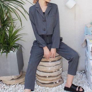 Set: Cropped Blazer + Dress Pants Set Of 2 - Blazer & Dress Pants - Gray - M