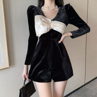Long-sleeve Bow Accent Romper
