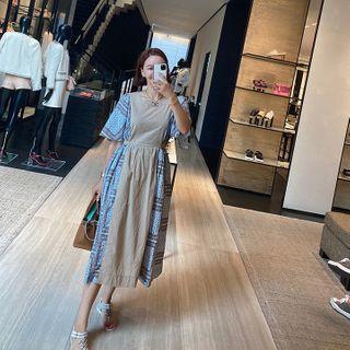Bell-sleeve Paisley-panel Long Dress