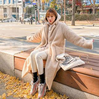 Notched-lapel Sherpa Fleece Coat Beige - One Size