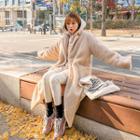 Notched-lapel Sherpa Fleece Coat Beige - One Size