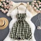 Lace-up Strap Plaid Spaghetti-strap Dress