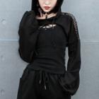 Set: Perforated Cropped Hoodie + Spaghetti Strap Top Black - One Size