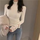 Long-sleeve High-neck Panel Lace Top
