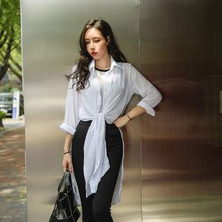 Deep-slit Crinkled Long Shirt