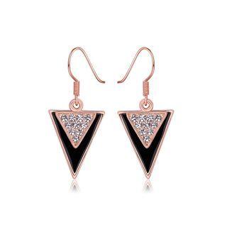 Elegant Plated Rose Gold Geometric Triangle Earrings With Austrian Element Crystal Rose Gold - One Size