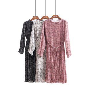 Ruffled-trim Pleated Chiffon Dress