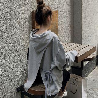 Open-back Drawstring Hoodie Gray - One Size