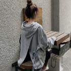 Open-back Drawstring Hoodie Gray - One Size