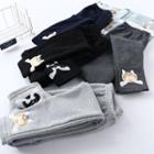 Embroidered Cat Fleece-lined Leggings