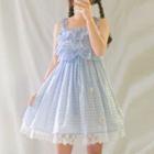 Set: Short-sleeve Gingham Mini A-line Lolita Dress + Straw Hat