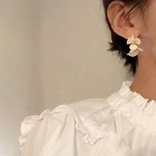 925 Sterling Silver Floral Ear Stud 1 Pair - White - One Size