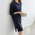 3/4-sleeve Polo Knit Midi Dress