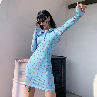 Long-sleeve Strawberry Print Mini Dress