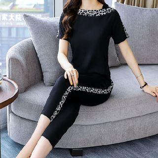 Set: Leopard Print Short-sleeve Top + Pants