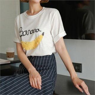 Banana Printed Lettering T-shirt
