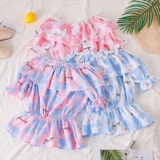Short-sleeve Floral Print Smocked Blouse