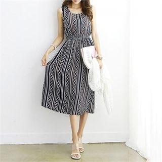 Patterned Long Pinafore Dress Black - One Size